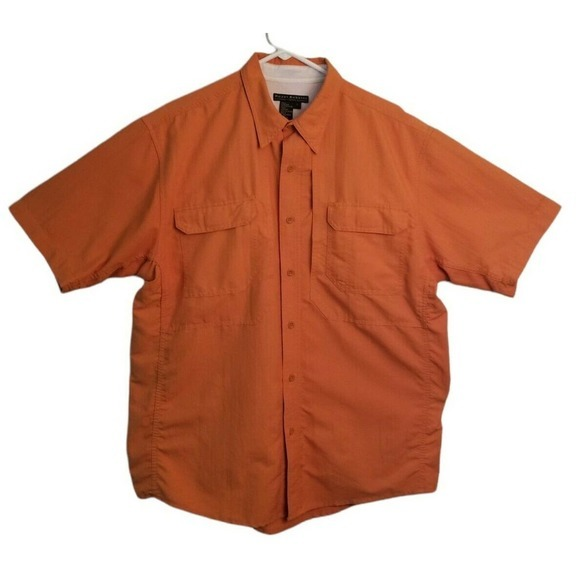 ROYAL ROBBINS Short Sleeve Button Orange Hiking Travel Camping Vented Size Large - Picture 1 of 4